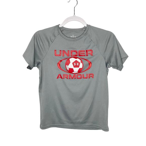 Under Armour Gray Red Soccer Graphic Short Sleeve Tee Medium - Picture 1 of 6